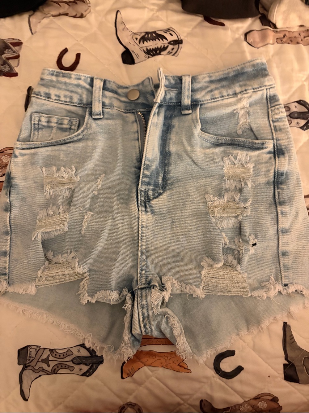 Light Blue Distressed Women's Denim Shorts